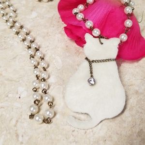 N620 Furry Cat Long Length Pendant Neckl
